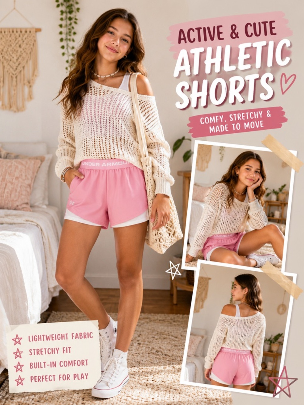 Under Armour Pink and White Girls' Athletic Shorts